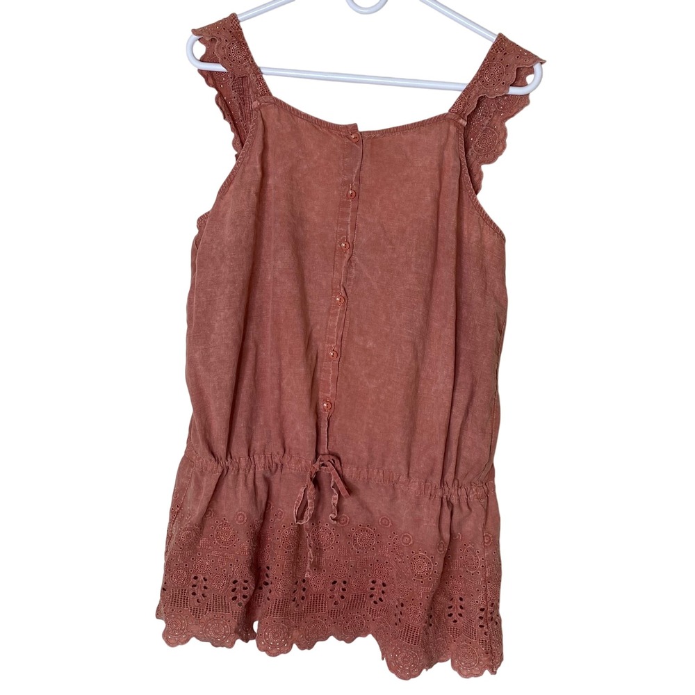 Easel Tunic Top Womens Large Eyelet Ruffle Sleeve Button Front Drawstring Waist